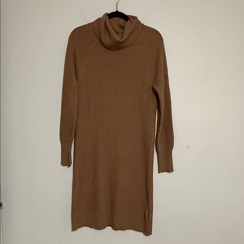 Daily/Ritual Cozy Tan Turtleneck Sweater Dress women M wool cashmere cozy soft